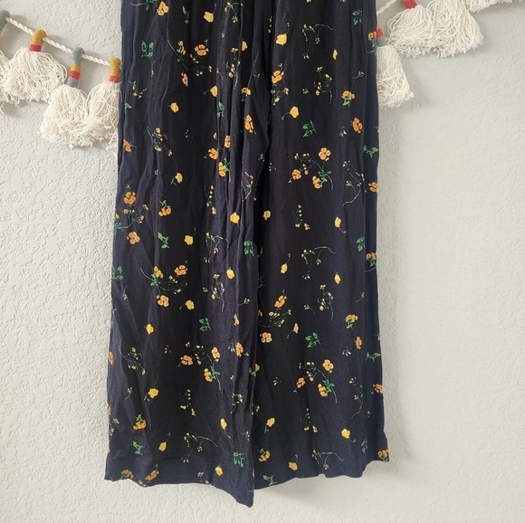 Aritzia Wilfred Yellow Floral Black Wide Leg Belted Rayon Crop Pants Boho XS - Picture 9 of 12